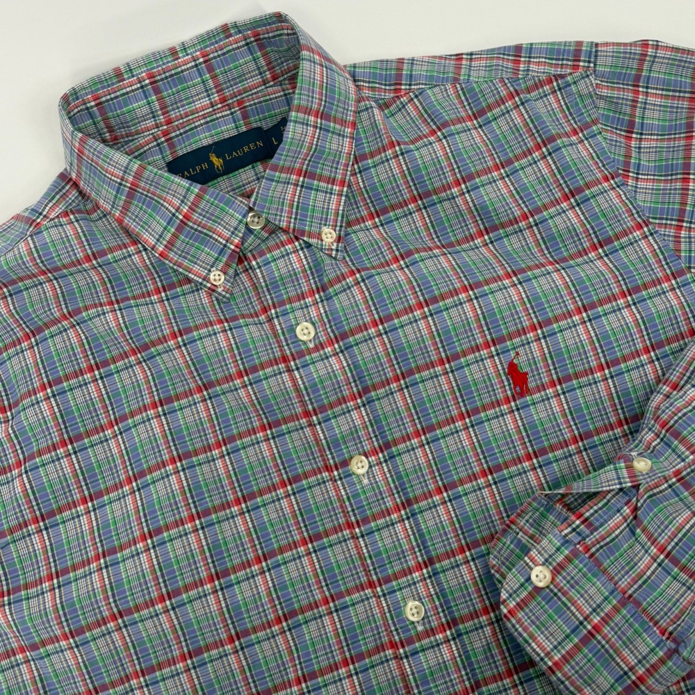 Polo Ralph Lauren Mens Large Plaid Cotton Button Down Shirt Multi Color Long Slv